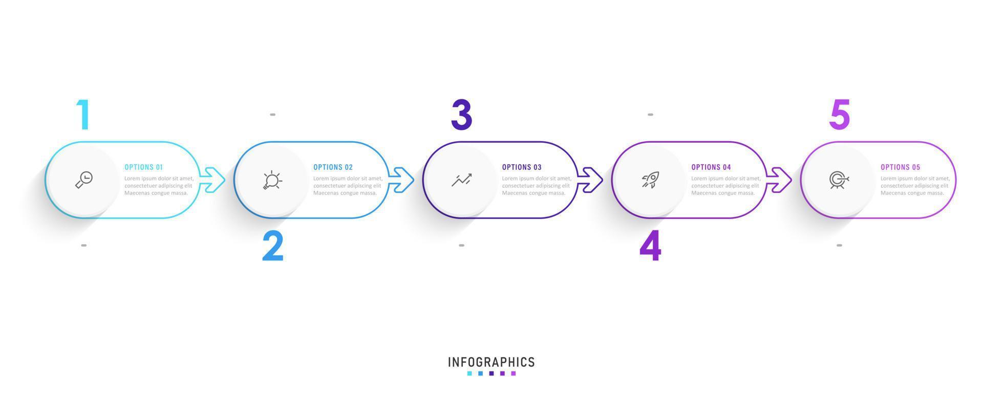 plantilla de diseño de etiquetas infográficas vectoriales con iconos y 5 opciones o pasos. se puede utilizar para diagramas de proceso, presentaciones, diseño de flujo de trabajo, banner, diagrama de flujo, gráfico de información. vector