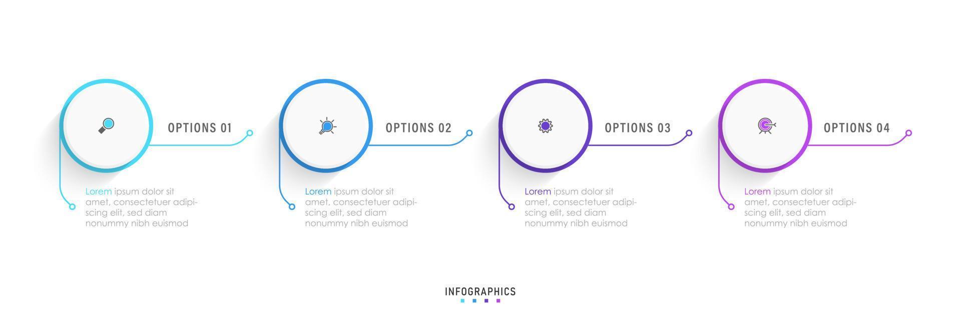 plantilla de diseño de etiquetas infográficas vectoriales con iconos y 4 opciones o pasos. se puede utilizar para diagramas de proceso, presentaciones, diseño de flujo de trabajo, banner, diagrama de flujo, gráfico de información. vector