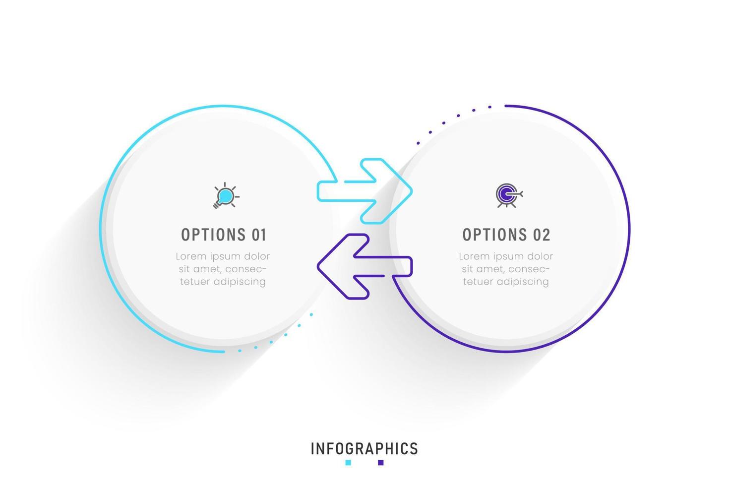 plantilla de diseño de etiquetas infográficas vectoriales con iconos y 2 opciones o pasos. se puede utilizar para diagramas de proceso, presentaciones, diseño de flujo de trabajo, banner, diagrama de flujo, gráfico de información. vector