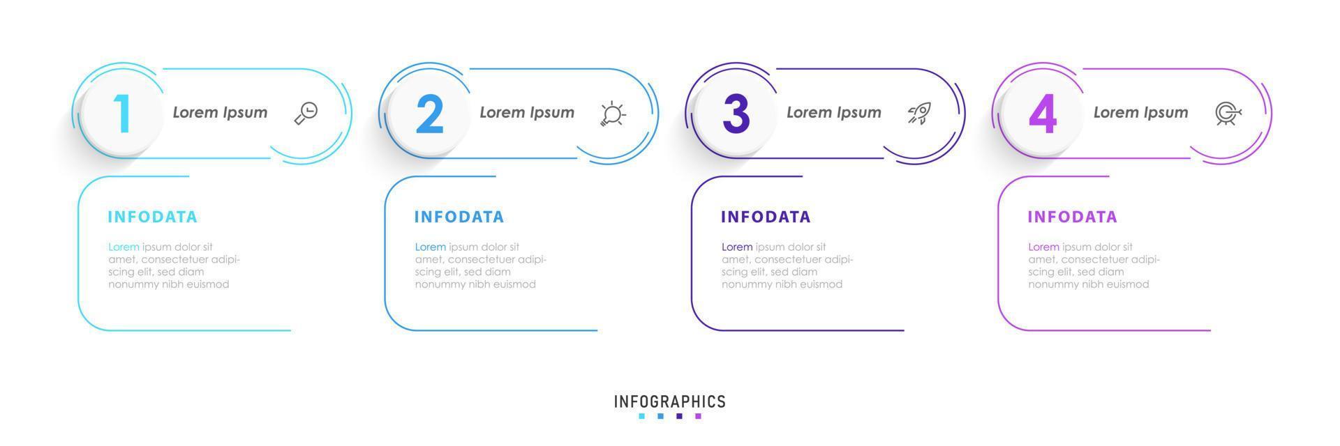 plantilla de diseño de etiquetas infográficas vectoriales con iconos y 4 opciones o pasos. se puede utilizar para diagramas de proceso, presentaciones, diseño de flujo de trabajo, banner, diagrama de flujo, gráfico de información. vector