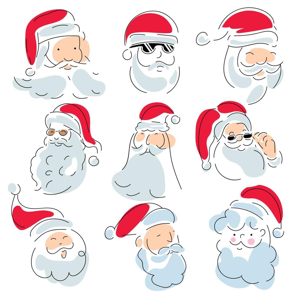 Santa portrait doodle line art vector