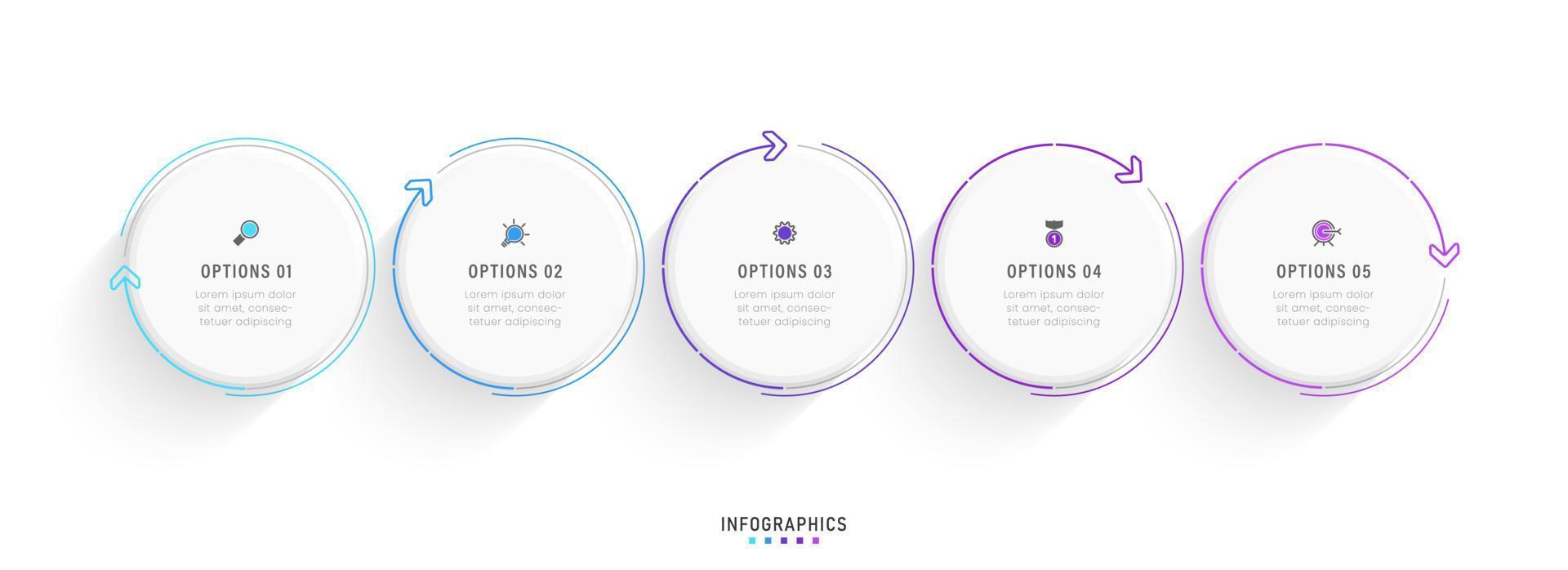 plantilla de diseño de etiquetas infográficas vectoriales con iconos y 5 opciones o pasos. se puede utilizar para diagramas de proceso, presentaciones, diseño de flujo de trabajo, banner, diagrama de flujo, gráfico de información. vector