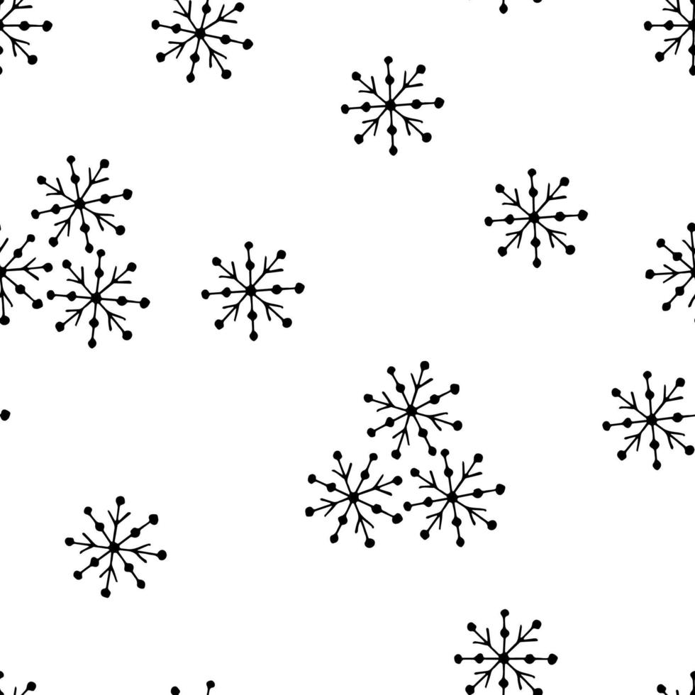 patrón transparente de vector simple para el diseño de año nuevo. contorno negro de copos de nieve sobre fondo blanco. embalaje de navidad, productos textiles.