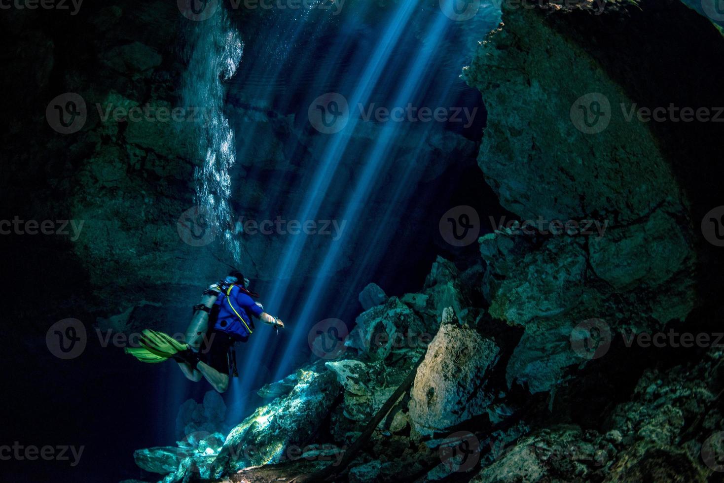 Cave diving in mexico cenote photo