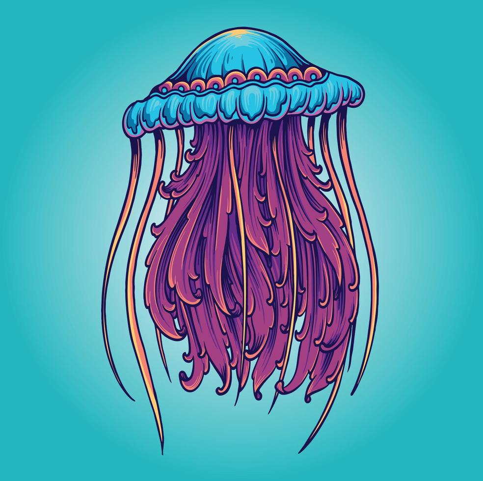 Luxury classic jellyfish ornament illustration vector