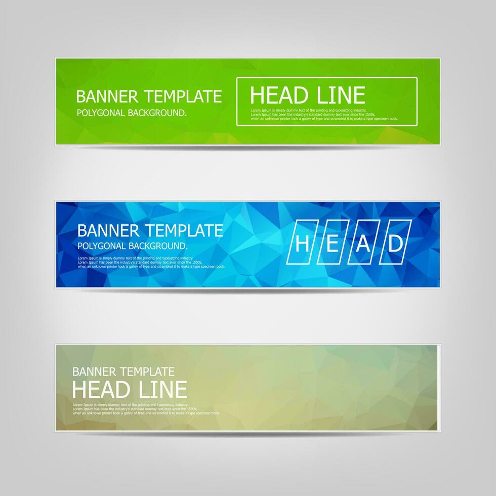 Vector banners set with polygonal abstract triangles. Abstract low poly banners. Set of vector business card templates. abstract low poly background.