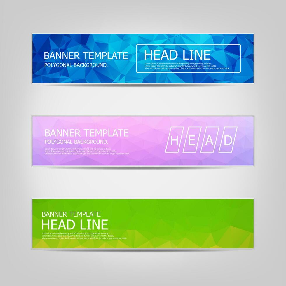 Vector banners collection with abstract multicolored polygonal mosaic backgrounds. Business design templates. Modern banners with geometric shapes background.