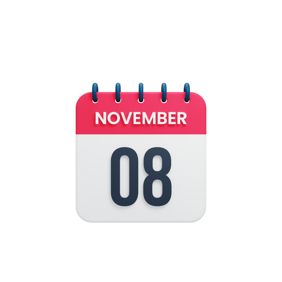icono de calendario realista de noviembre fecha renderizada en 3d 08 de noviembre png