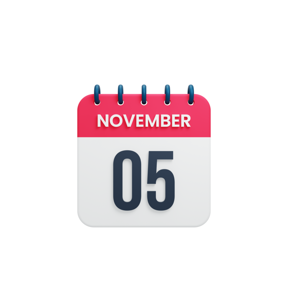 novembre calendrier réaliste icône 3d rendu date 05 novembre png