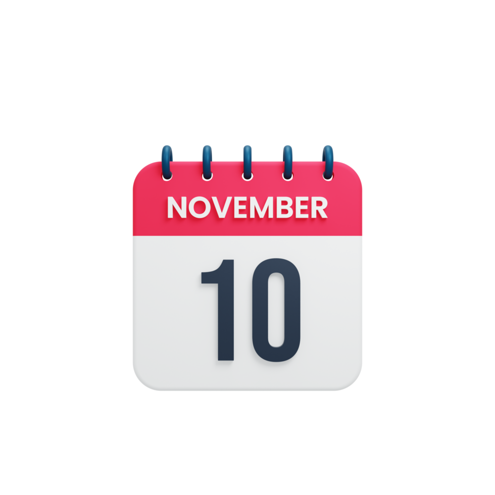icono de calendario realista de noviembre fecha renderizada 3d 10 de noviembre png