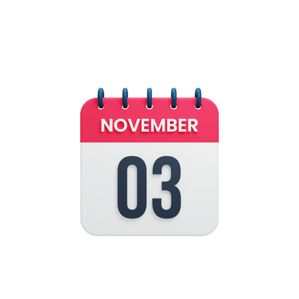 November Realistic Calendar Icon 3D Rendered Date November 03 png