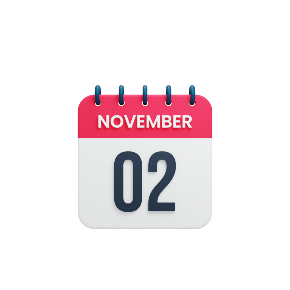 November Realistic Calendar Icon 3D Rendered Date November 02 png