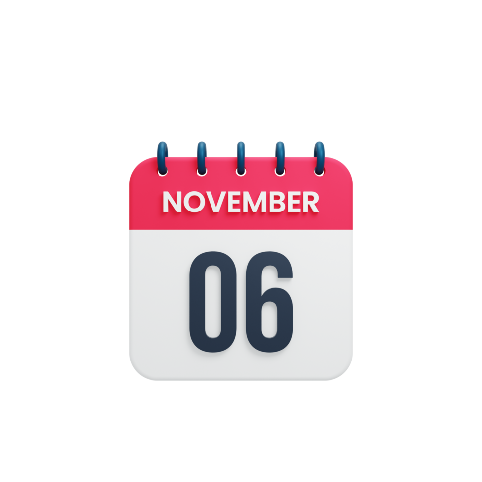 novembre calendrier réaliste icône 3d rendu date 06 novembre png