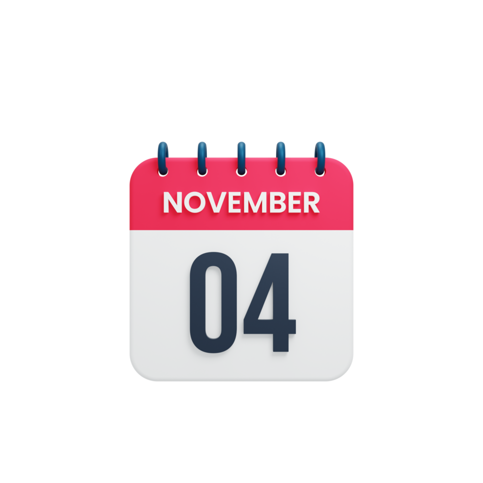 novembre calendrier réaliste icône 3d rendu date 04 novembre png