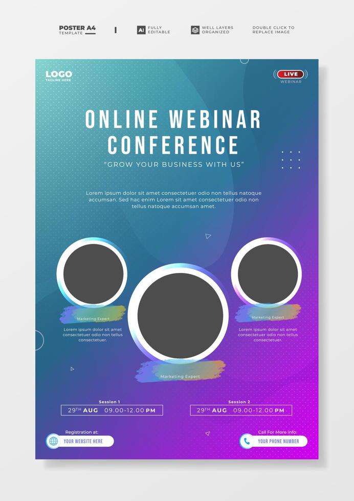 Online webinar conference A4 poster or flyer template vector