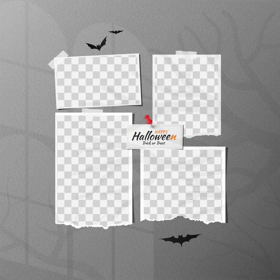 Happy halloween photo mockup with paper cut frame vector