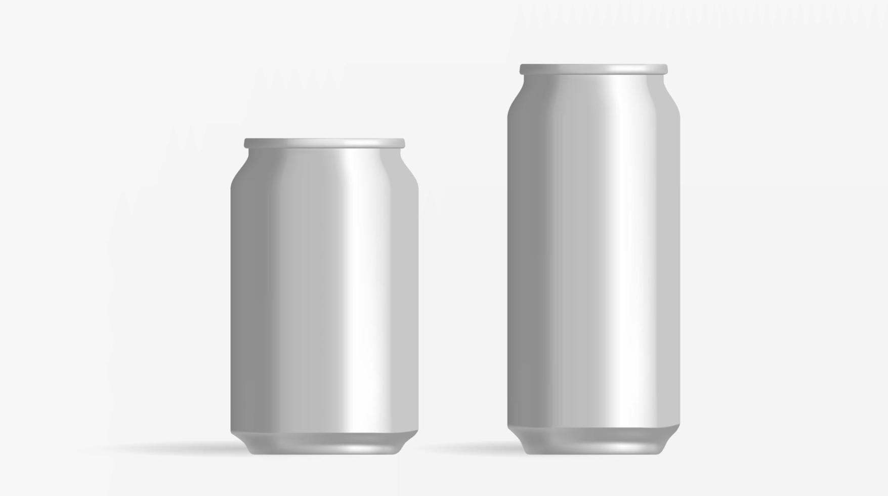 Metallic Tin Silver Can Beer Cold Drink Steel Packaging Realistic Mockup Template vector