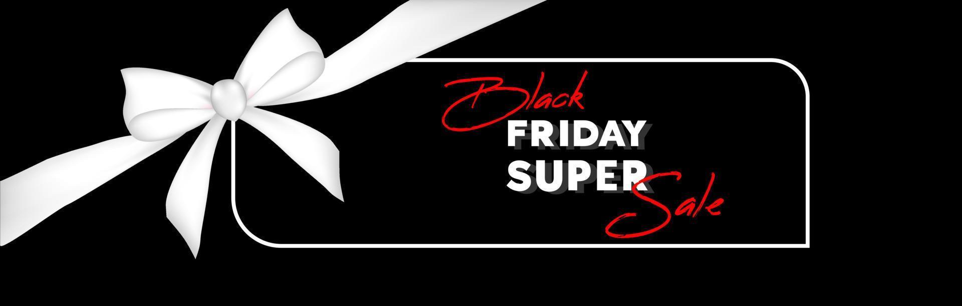 Black Friday. Sale banner, flyer. Text and white bow on black background. vector