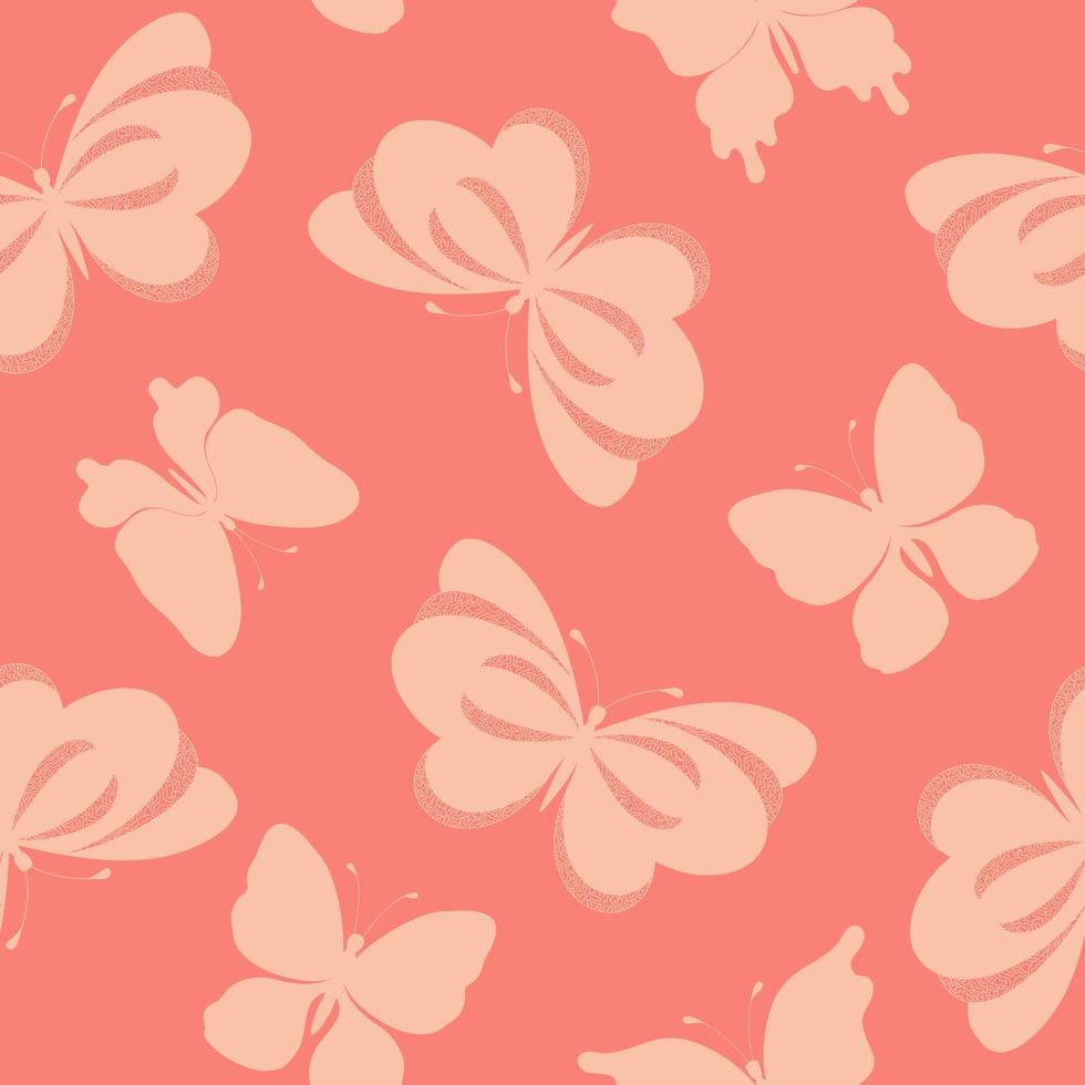 Seamless pattern with hand drawn butterflies silhouettes on pink background. vector