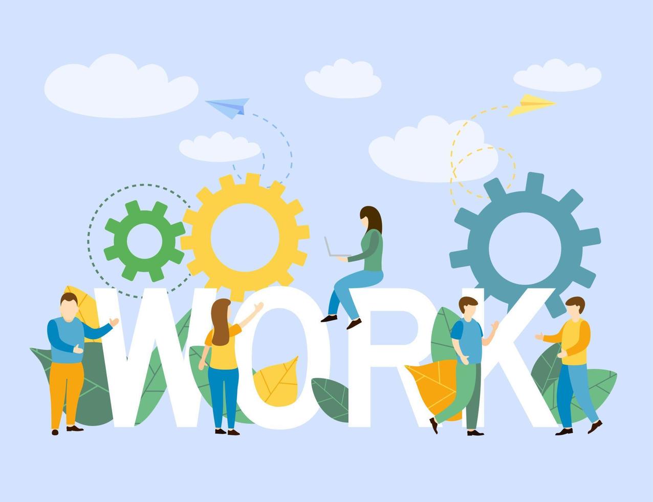 Team work with Business people stand near the letter vector