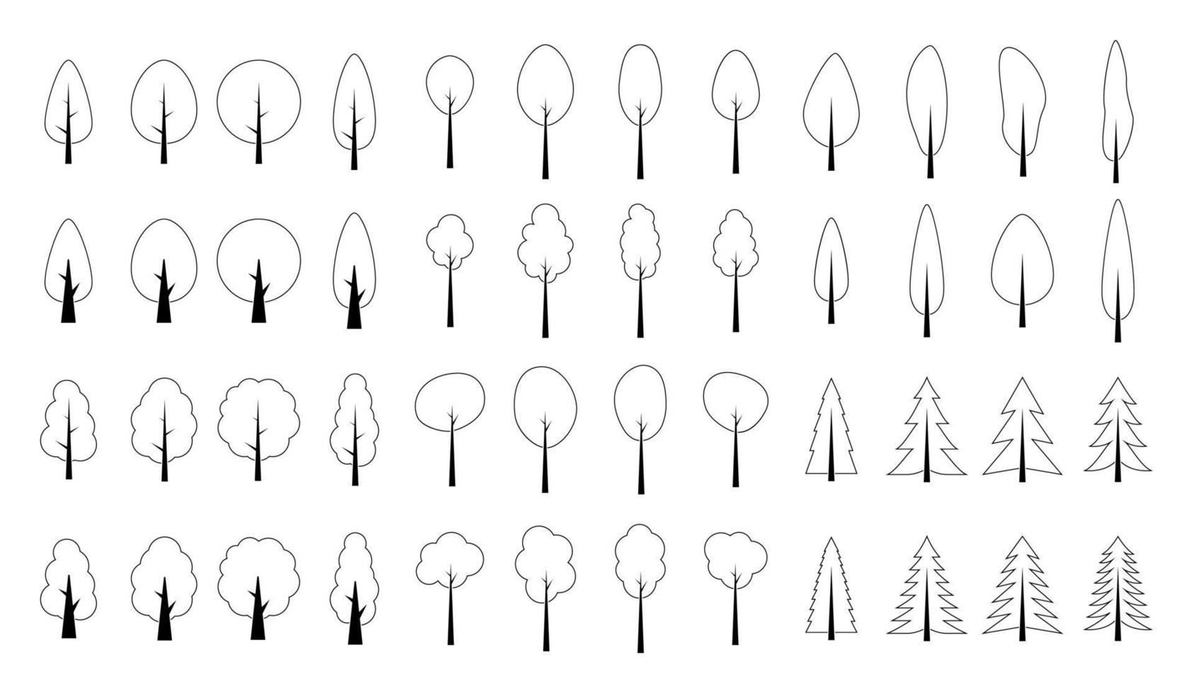 Set of outline tree pattern vector