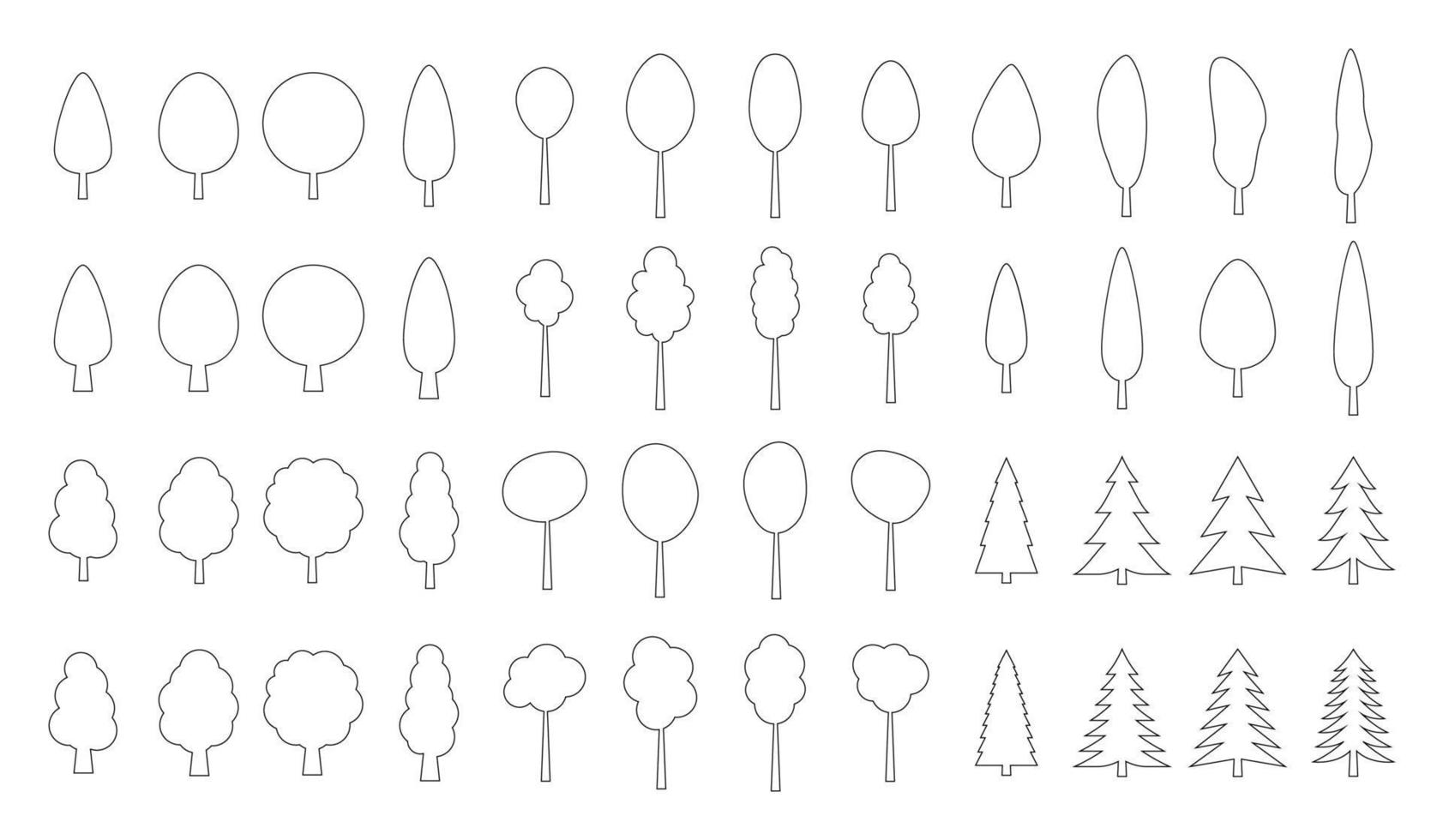 Set of outline tree pattern vector