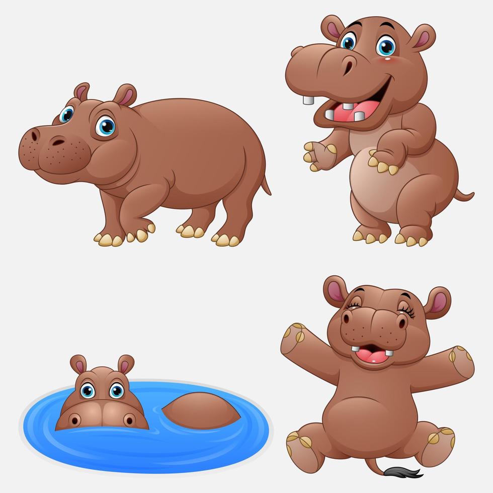 Cartoon funny hippos collection set vector