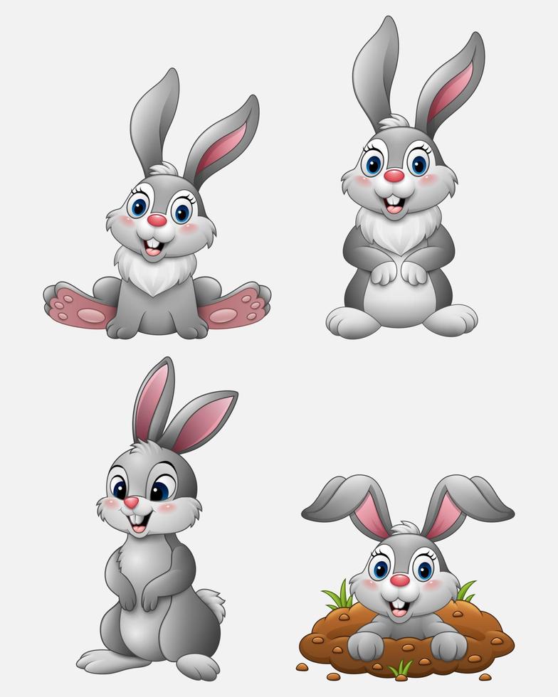 Cartoon funny rabbits collection set vector