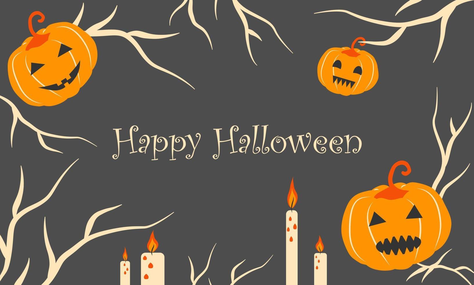 Happy Halloween banner with pumpkins and candles. vector illustration