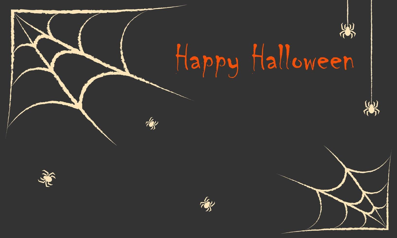 Simple Happy Halloween banner with spider webs and spiders. vector