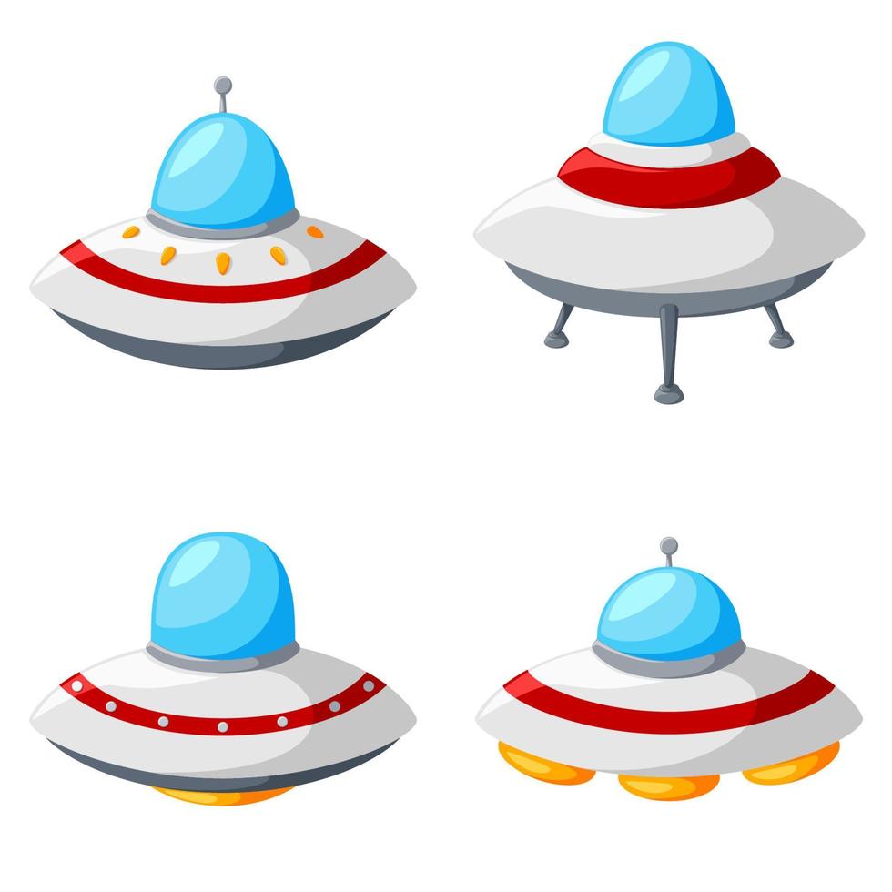 Set of colorful alien spaceships vector