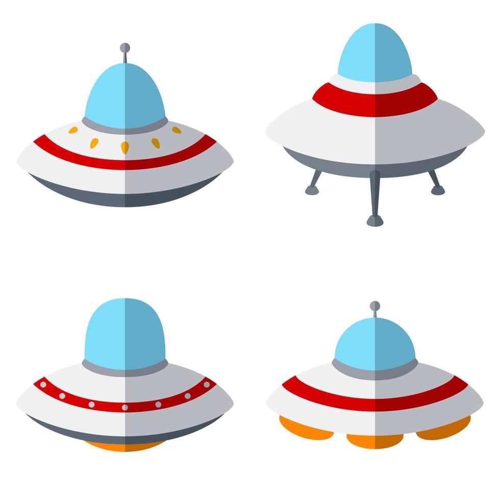 Set of colorful alien spaceships vector