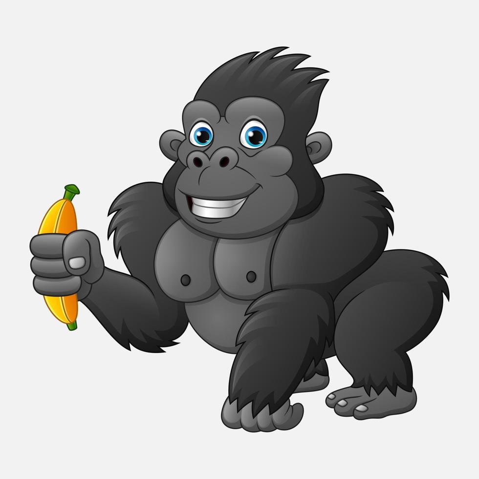 Cartoon funny gorilla holding banana vector