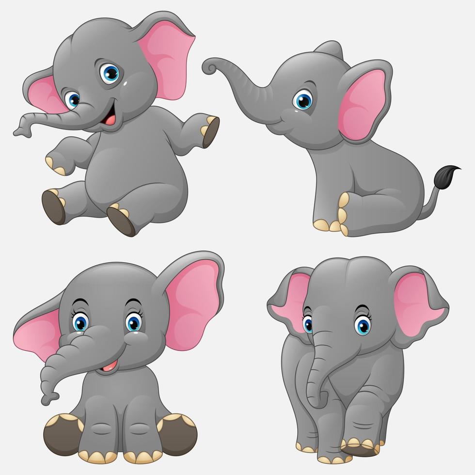 Cartoon funny elephants collection set vector