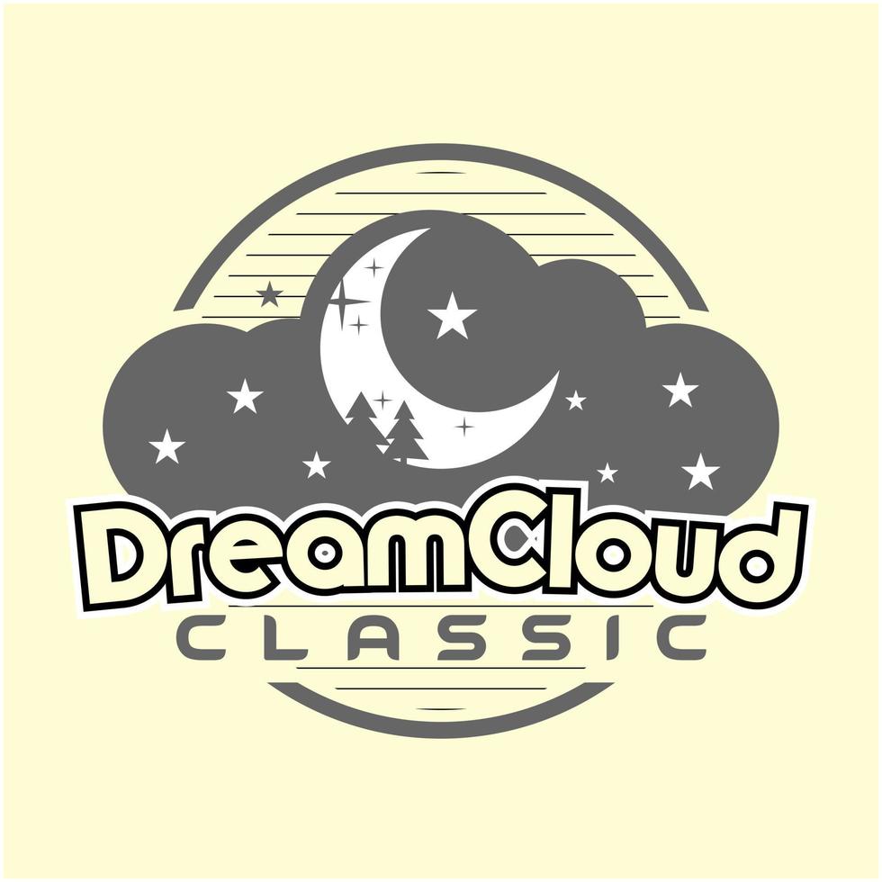 cloud logo with crescent moon and fir tree vector