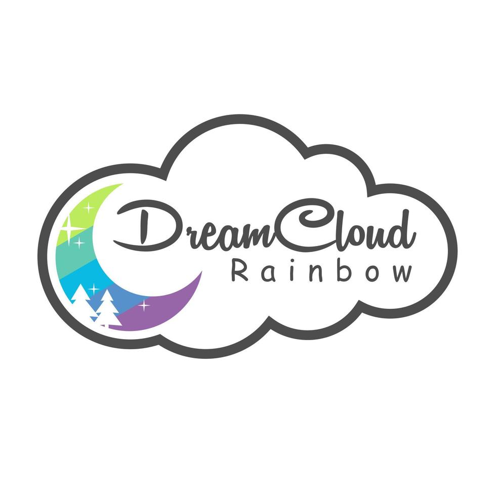cloud logo with crescent moon and fir tree vector
