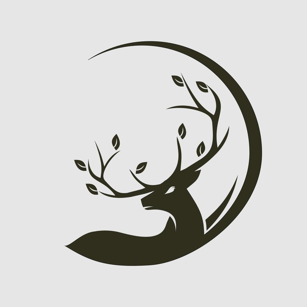 logotipo de ciervo con elemento de hoja en la cornamenta vector