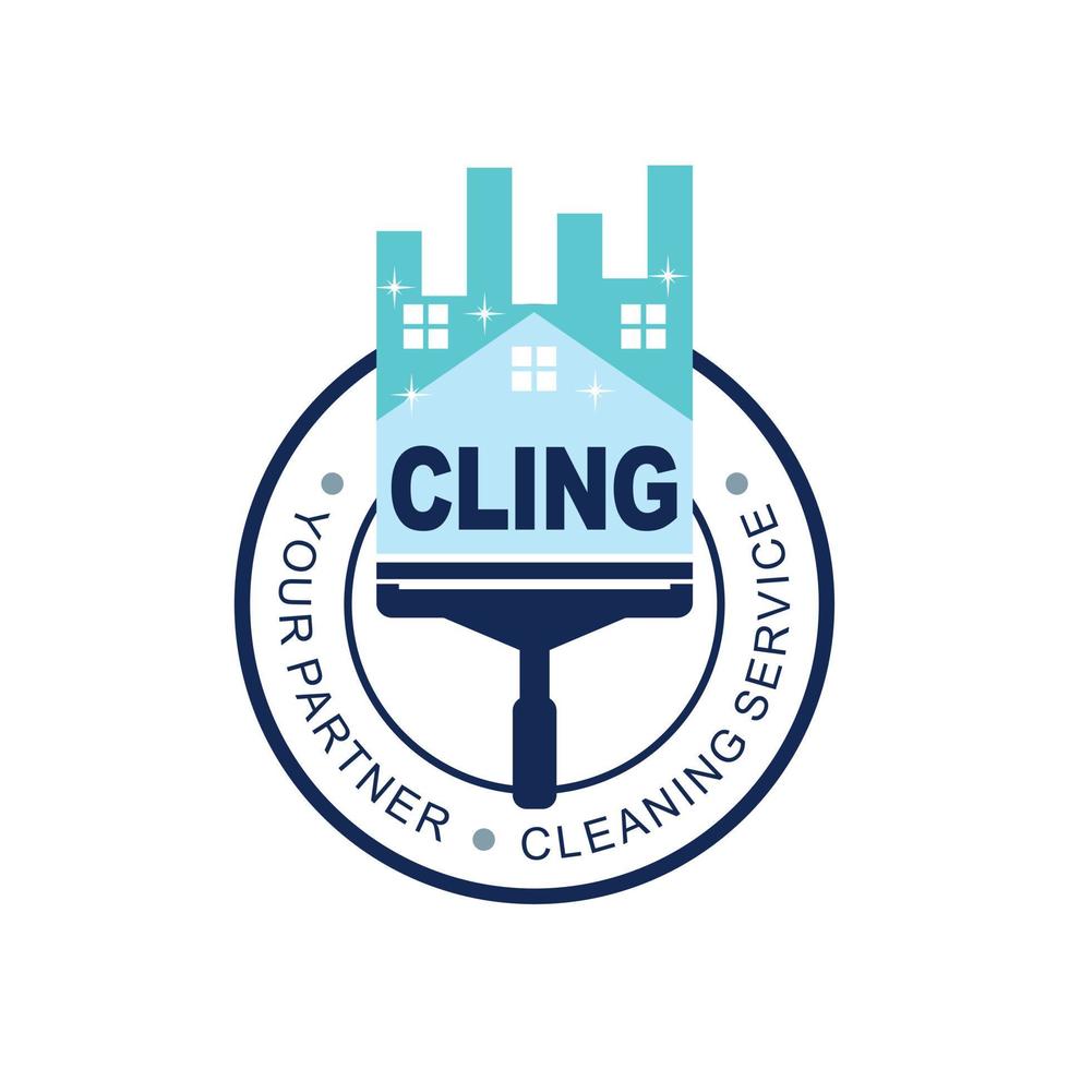 cleaning service logo with wiper and building illustration vector