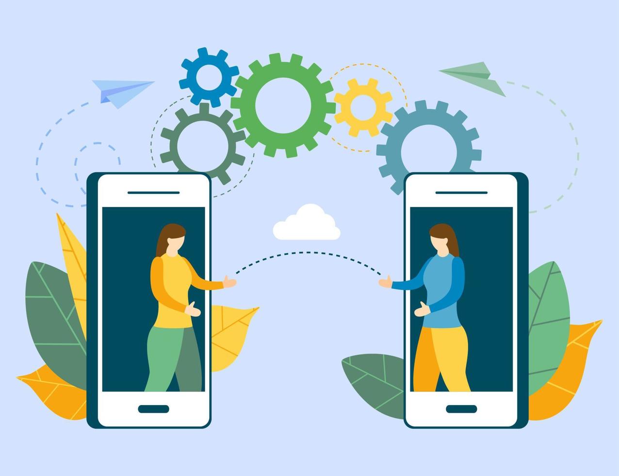 Business communication social networking with smartphone mobile vector