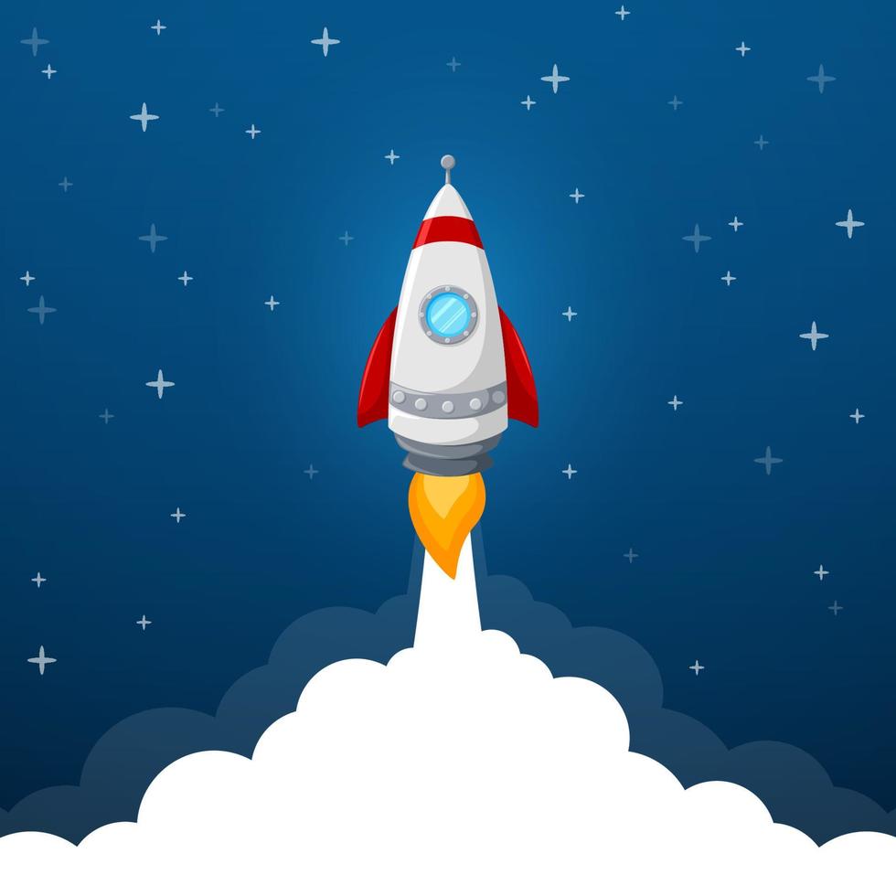 Rocket launch icon on blue sky background vector