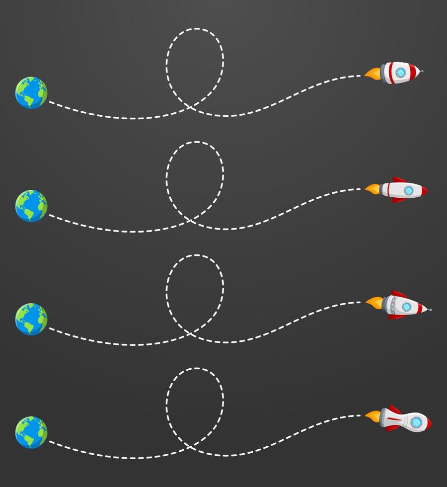 Flying rocket with a dotted line route vector