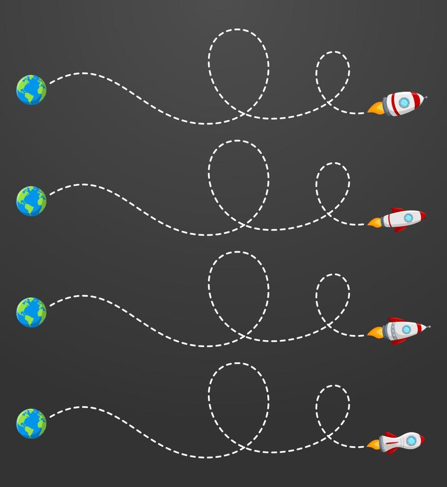 Flying rocket with a dotted line route vector