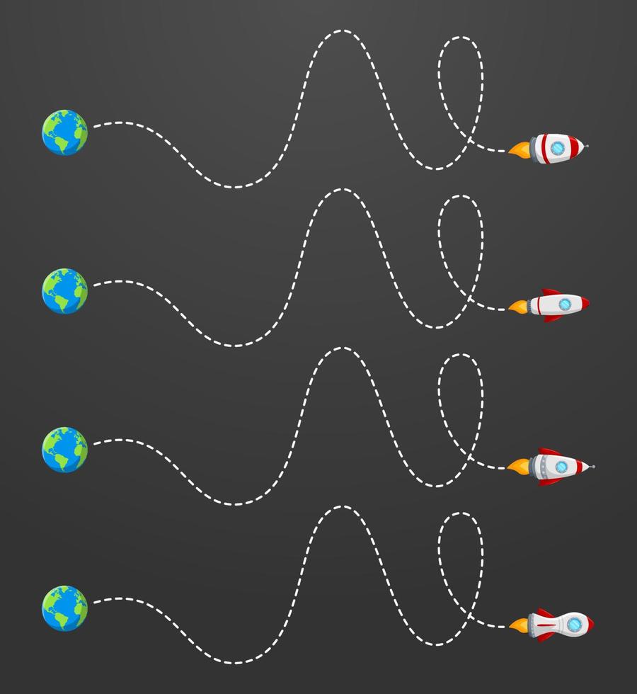 cohete volador con una ruta de línea punteada vector