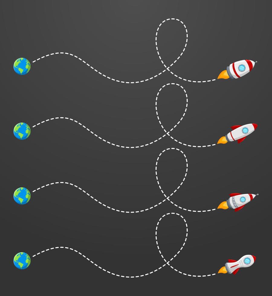 Flying rocket with a dotted line route vector