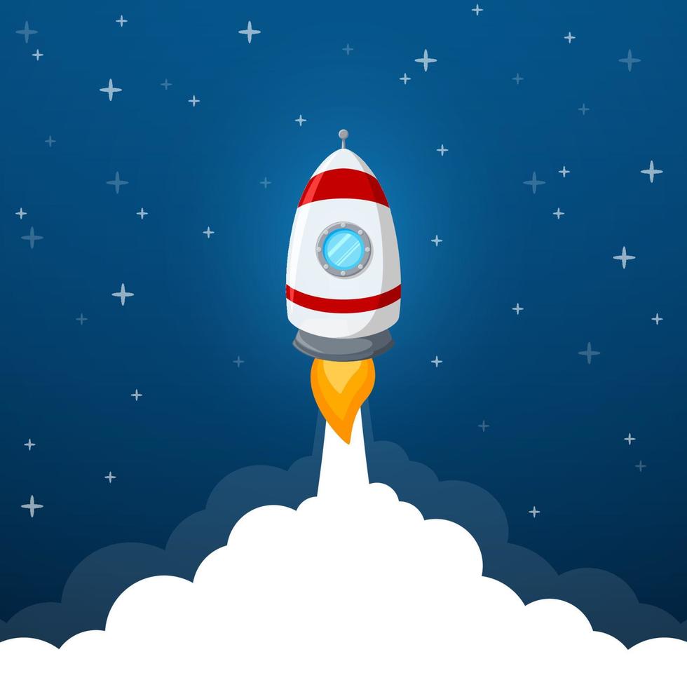 Rocket launch icon on blue sky background vector