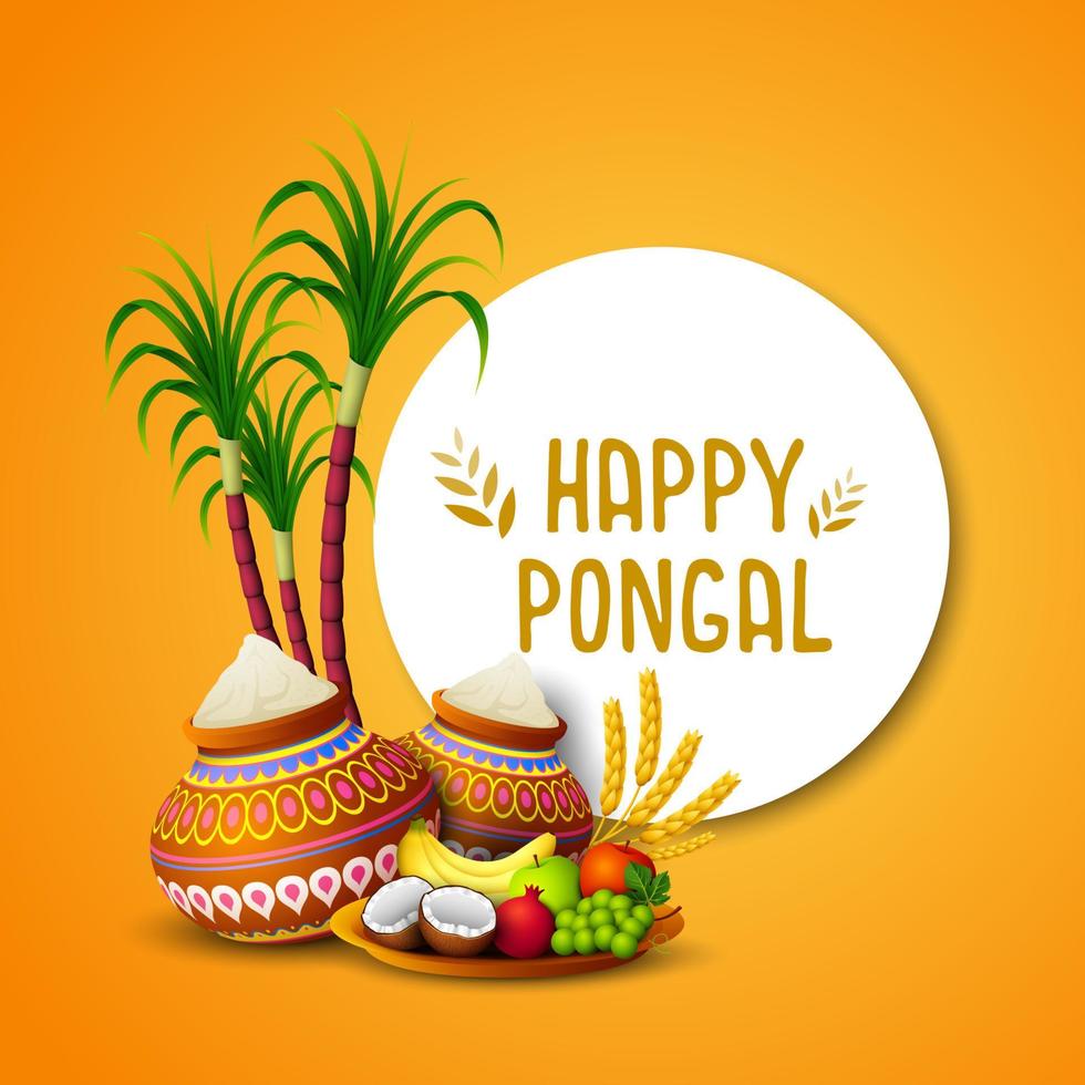 Happy Pongal greeting card on orange background vector