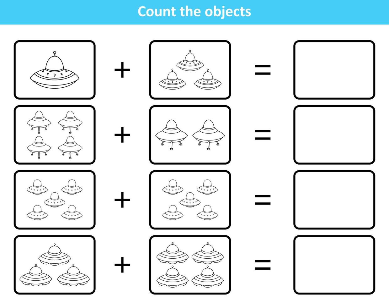 Educational mathematical game for kids with spaceship vector