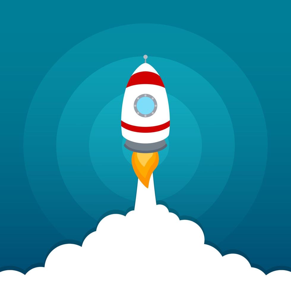 Rocket launch icon on blue sky background vector