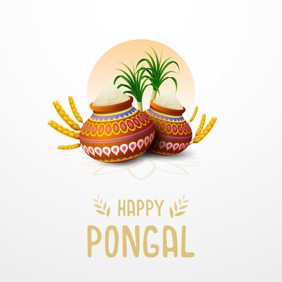 feliz pongal tarjeta de felicitación sobre fondo blanco vector