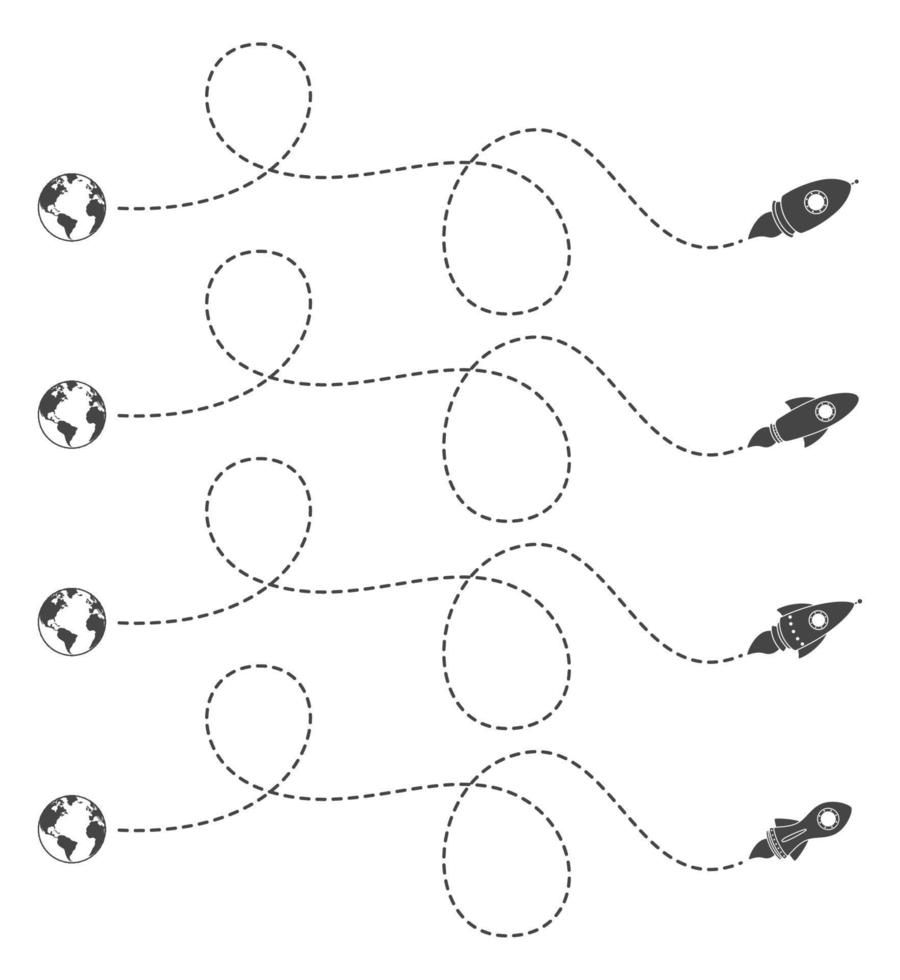 Flying rocket with a dotted line route vector